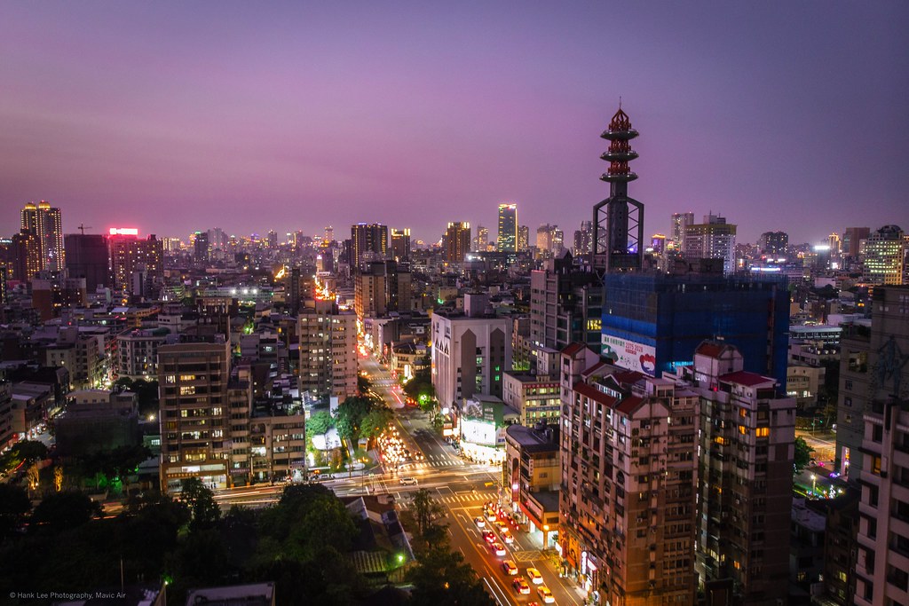 An aerial (drone) photography from the above of Taichung City