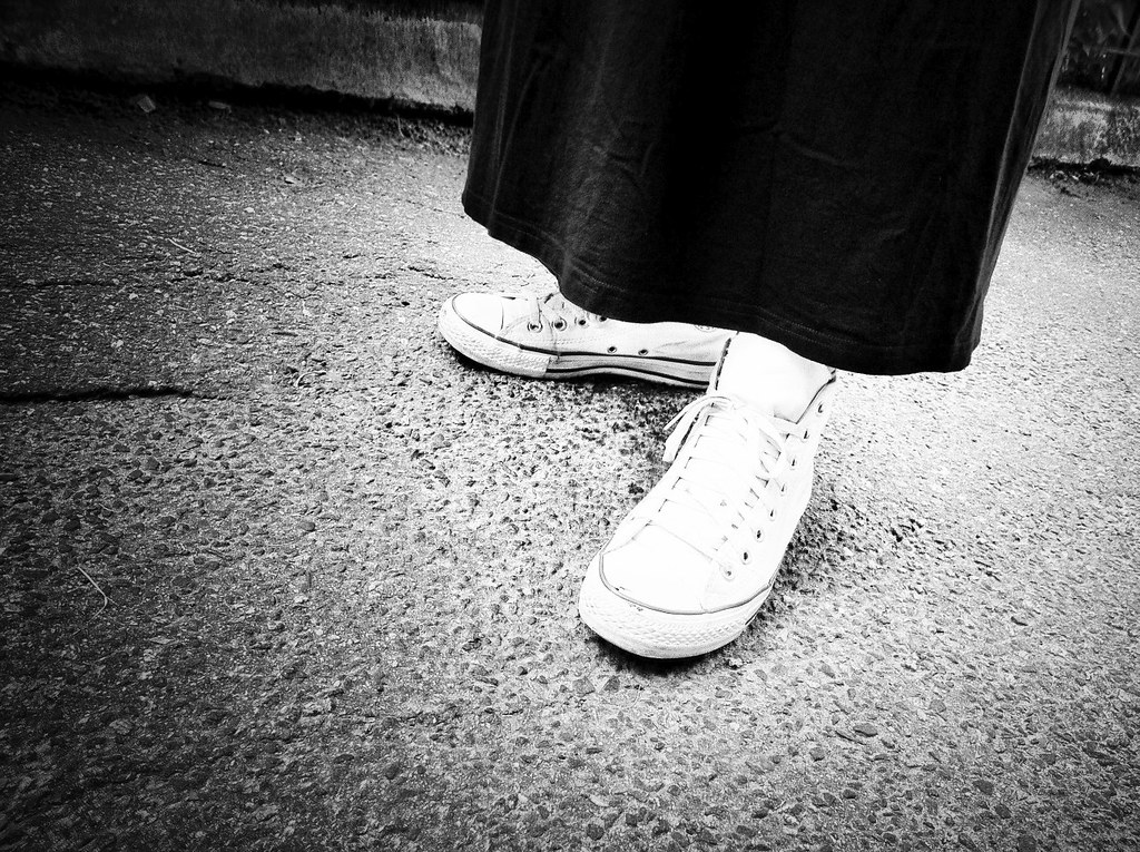 Black dress, white converse